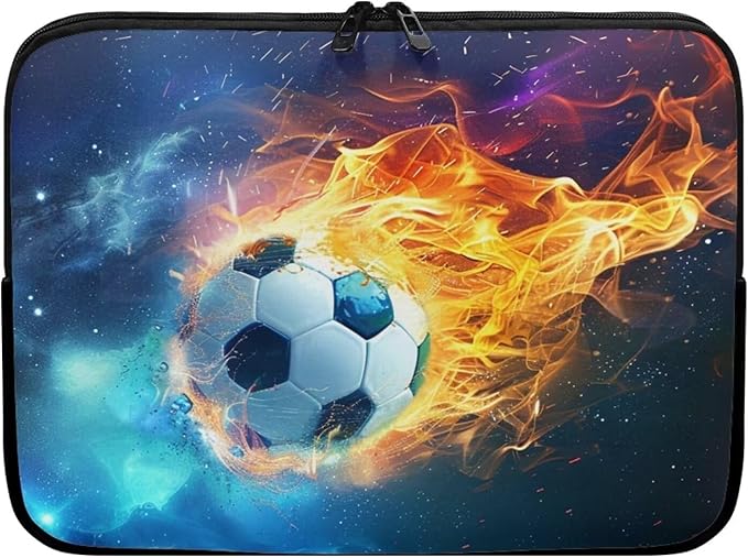 Water Flame Football Computer Sleeve for Men 10 InchLaptop Sleeve Neoprene Laptop Covers with Padded Compartment Lap Top Case Soccer Computer Carrying Bag