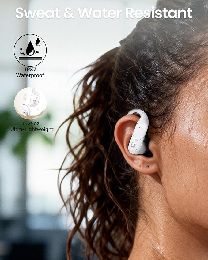 LEEMC Wireless Earbuds, Bluetooth Headphones 6.0, Ear Buds with Touch Screen, ANC ENC Noise Cancelling, 40H Bass Stereo Sound Over-Ear Earphones for iOS, Android, Sports, Workout, White