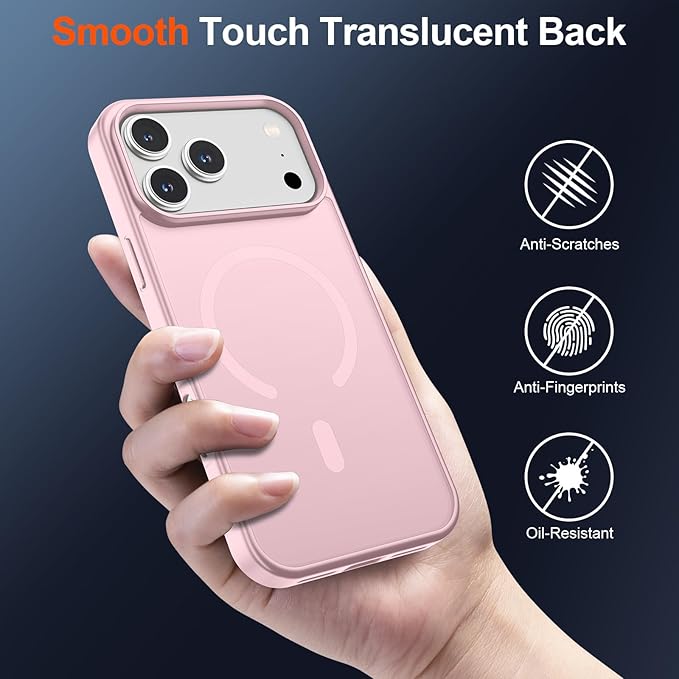 SUPFINE Magnetic for iPhone 17 Pro Max Case (Compatible with MagSafe)(Military Grade Drop Protection) Translucent Matte Shockproof with Anti-Fingerprint Phone Cover,Light Pink