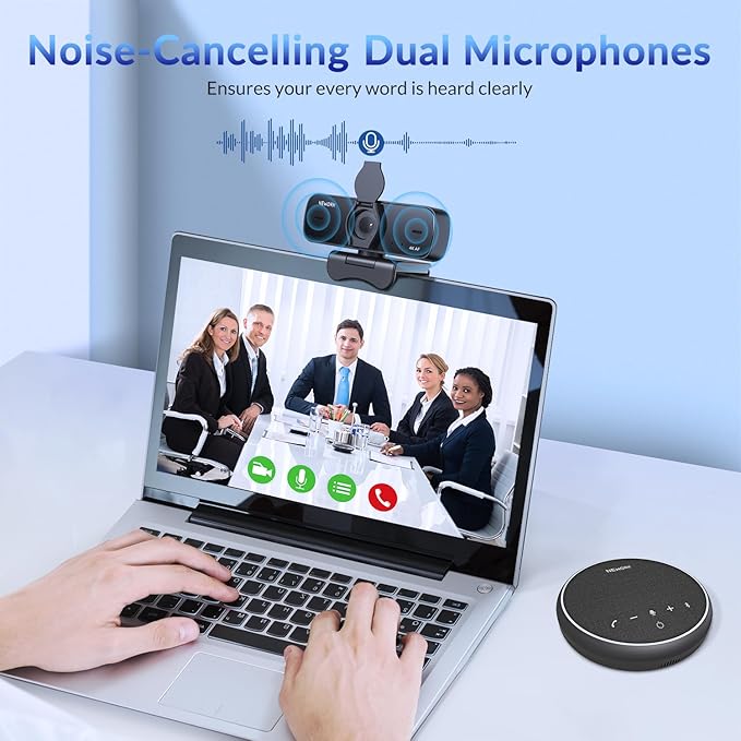4K Webcam for PC with 2 Noise-Cancelling Microphones, Stable Auto Focus, Plug&Play Computer Camera for Online Teaching, Meetings, and Remote Communication