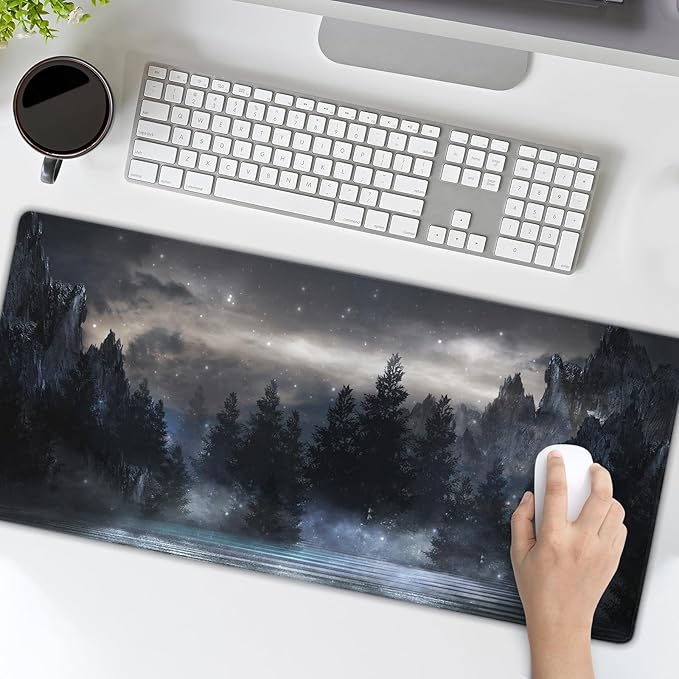 Forest Extra Large Black Gaming Mouse Pad Non-Slip Rubber Giant Mountain Mousepad 31.5x11.8in with Stitched Edge Waterproof Keyboard Pads Computer Desk Laptop Mat for Work Game Office Home