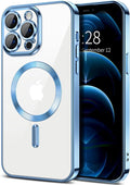 Hython Magnetic Clear for iPhone 12 Pro Max Case with Camera Lens Protector [Compatible with MagSafe] Plating Edge Slim Soft TPU Cover Protective Phone Case for iPhone 12 Pro Max 6.7", Light Blue