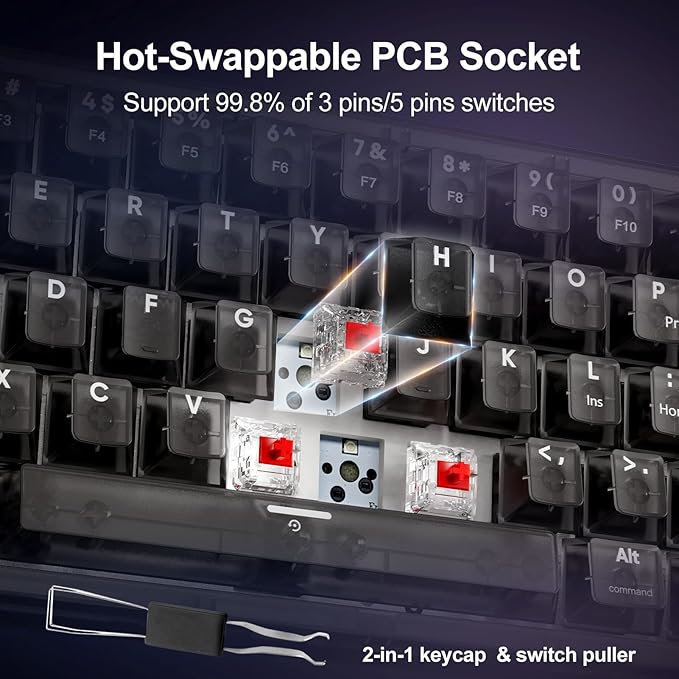 X83 Wired Gaming Keyboard with Volume Knob,60 Percent Mechanical Keyboard Gasket Mount RGB Backlit with Software,Mini Keyboards with 66 Keys Hot Swappable Red Switch,Translucent Black