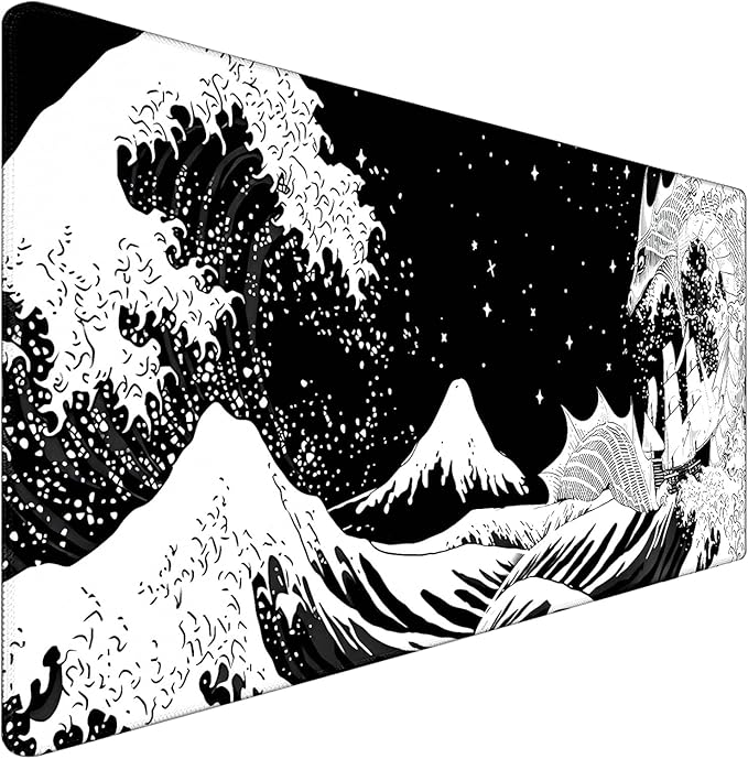Large Gaming Mouse Pad, Waterproof Extra Large Big Mouse Pad with Stitched Edge, XXXL Non-Slip Black Computer Long Mousepad for Gamer, Office & Home, Black White Dragon