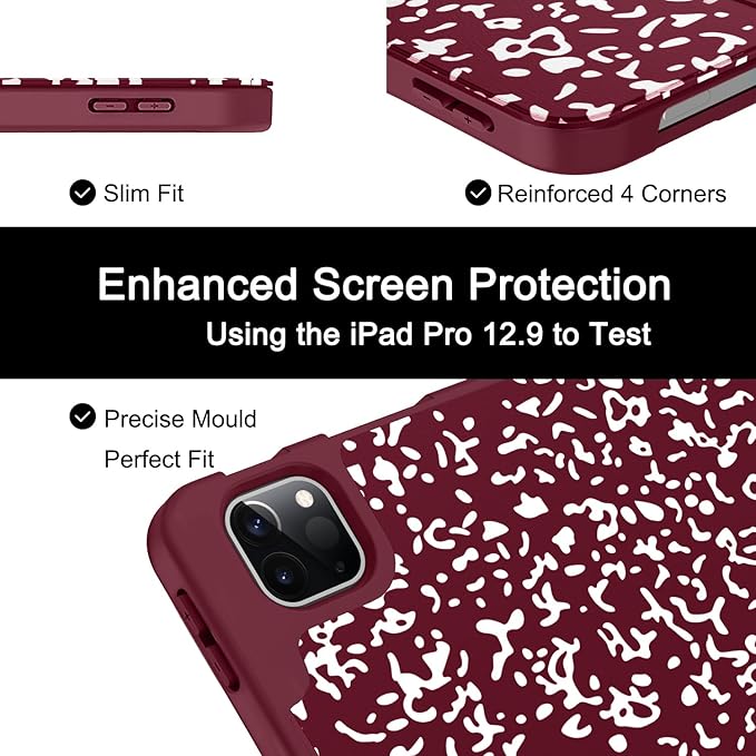 Soke Case for iPad Air 13 Inch (M4/M3/M2,2026-2024), iPad Pro 12.9" 6th/5th Generation with Pencil Holder(2021 2022 Release)-[Apple Pencil Charging + Auto Wake/Sleep] Soft Back Cover, Book Wine
