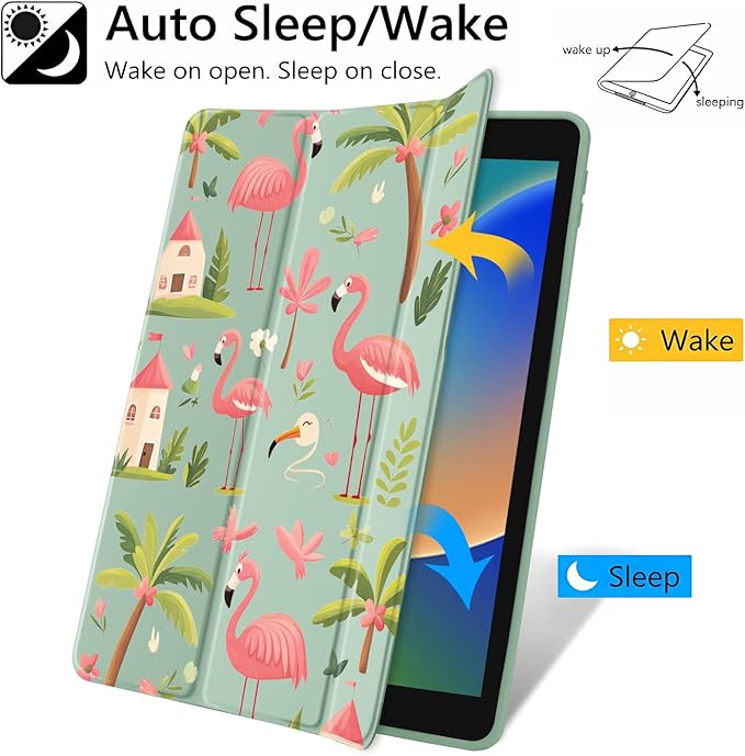JOYLAND Forest Flamingo Case for iPad Air 13-inch (M3) 2025/ (M2) 2024, Clear Acrylic Hard Back Green Case with Pencil Holder Trifold Stand Tablet Cover for Girls Women