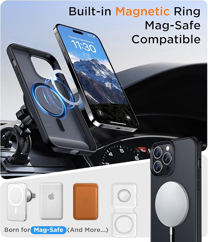 Magnetic Compatible with iPhone 14 Pro Case, [Built-in Invisible Kickstand][Compatible with MagSafe] [Military Grade Shockproof] Slim Translucent Matte Phone Case for iPhone 14 Pro 6.1"