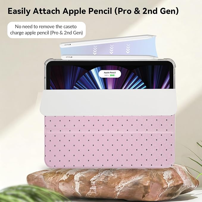 Lovmooful Compatible for iPad Pro 11-Inch,2022/2021/2020/2018 Model(4th/3rd/2nd/1st Generation) Case with Pencil Holder Cute Polka Dot with Aesthetic Design Soft TPU Trifold Stand Protective-Pink