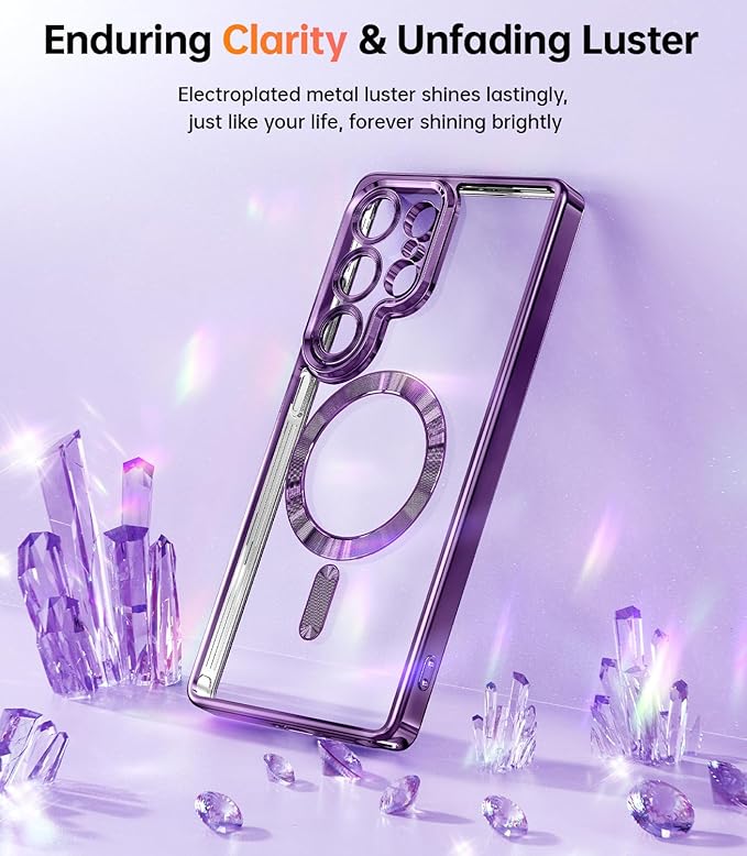 Meifigno Case Designed for Samsung Galaxy S25 Ultra 6.9 inch, [Compatible with MagSafe] [2X HD Screen Protectors] [Glitter Card & Wrist Strap] Full Lens Protection Case for Galaxy S25 Ultra, Purple