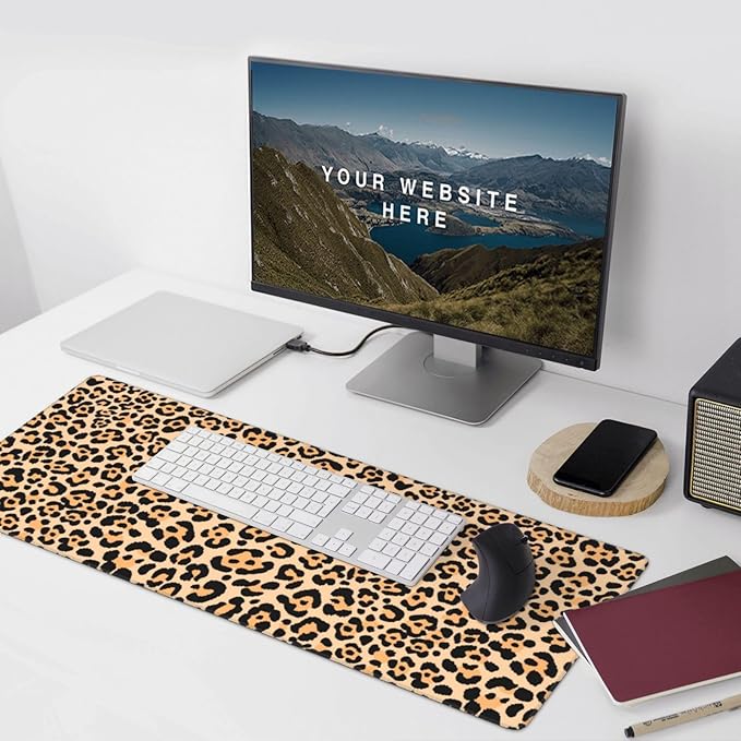 Leopard Animal Print Mouse Pads XXL Extended Mousepad with Stitched Edges Cheetah Non-Slip Rubber Base Computer Keyboard Pad Desk Mat for Home Office Desk Decor, 35.4" X 15.7"