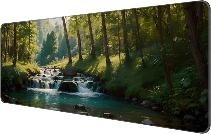 Thin Extended Gaming Mouse Pad （31.5 * 11.8 * 0.08 inch） with Stitched Edges Large, Long XXL Keyboard and Mouse pad Desk Mat for Gaming Office & Home - Forest