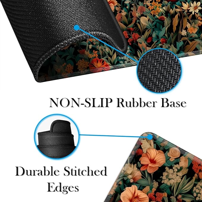 Retro Floral Gaming Mouse Pad Large Desk Mat Extended Keyboard Mouse Pad Anime Mousepad with Non-Slip Base and Stitched Edge Mouse Mat Desk Pad 31.5 x 11.8 Mouse Pads for Desk Home Office Gaming