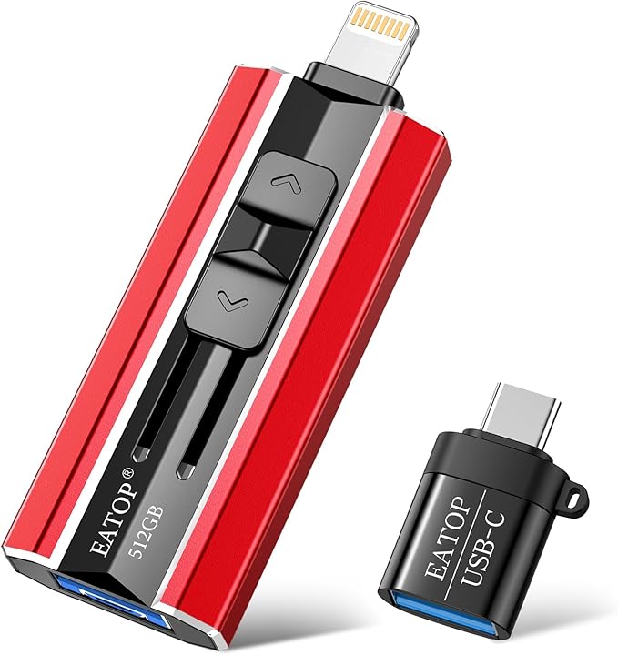EATOP 512GB Flash Drive Intended for Phone Tablet Androidphone and Computers, 4 in 1 Photo Stick for Phone Memory Storage Easily Backup Photos Videos, Plug and Play, No App Required (Red)