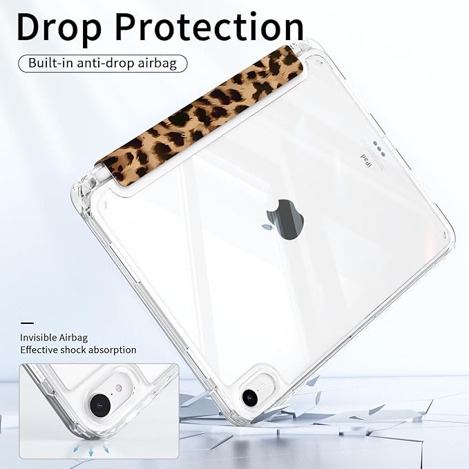 Case for iPad 11th Generation A16 Chip 2025, Slim iPad 10th Generation Case 10.9-inch 2022, Trifold Stand, Protective Transparent Clear Back Cover with Pencil Holder, Brown Leopard