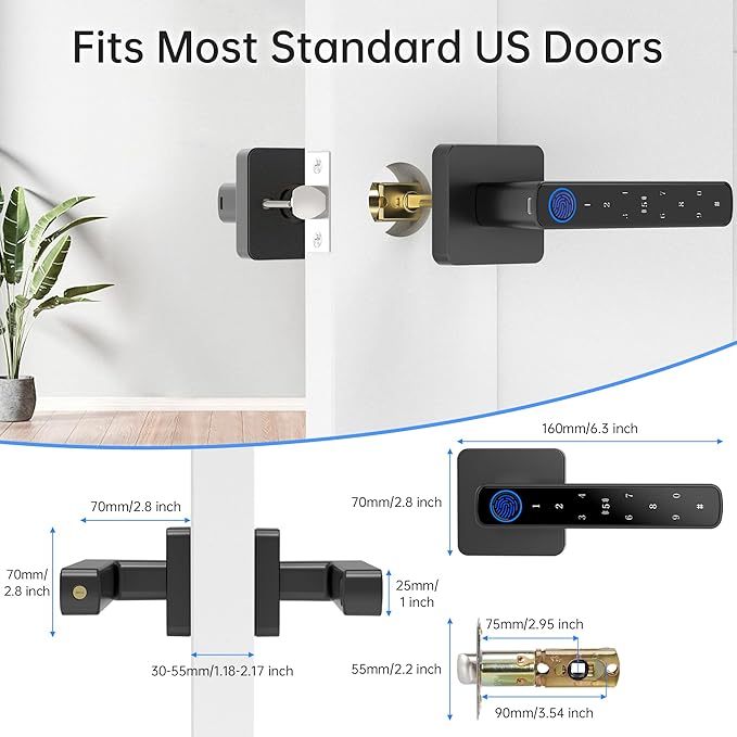 Fingerprint Door Lock-Smart Door knob, Biometric Door Locks,with App/Code/Backup Key/Fingerprint/IC Card, Smart Door Knob Keyless Entry Door Lock with Handle for Home Hotel Office Apartment Bedroom