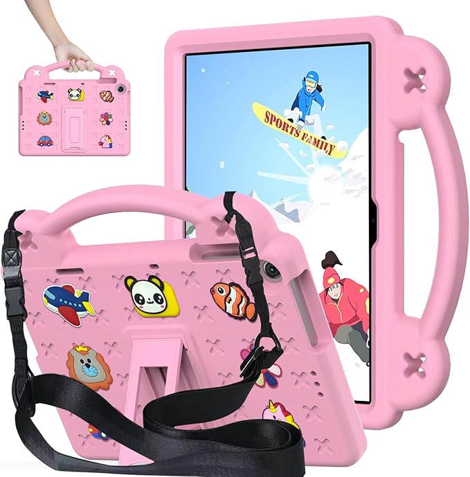 AKABEILA Compatible with Amazon Fire HD 8/HD 8 Plus (2020/2022)/Fire HD 8 2024 Tablet Case, Kids Friendly Universal Lightweight Shockproof Protective Case with Shoulder Strap & Stand Handle Pink