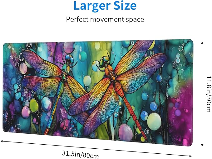 Dragonfly Mouse Pad Extended Large Gaming Mouse Pad XL Stitched Edges for Gamer Home Office 31.5 X 11.8 Inch