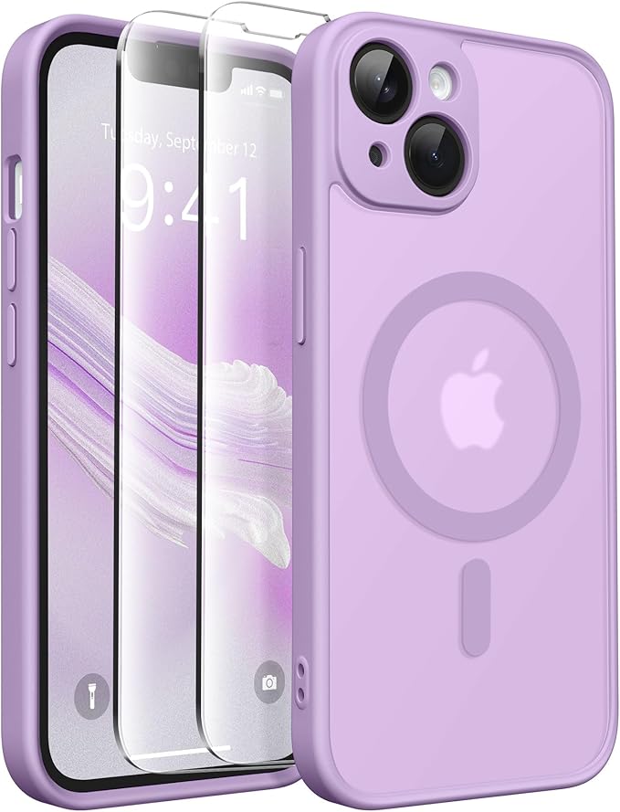 CAPRARO Magnetic for iPhone 14 Case, [Compatible with MagSafe] [Full Camera Protection] Shockproof Protective Slim Translucent Matte Phone Case for iPhone 14 6.1'', Elegant Purple