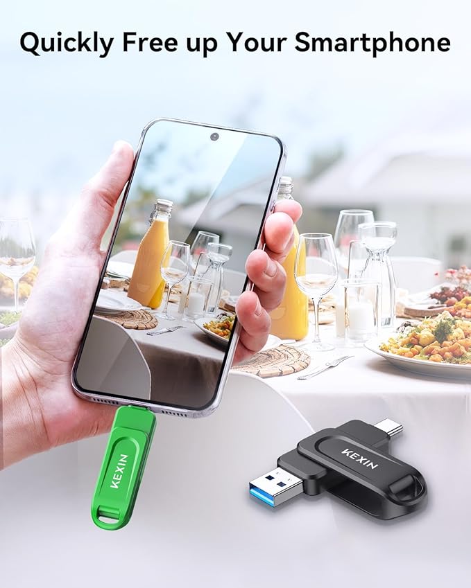 KEXIN Dual 32GB Flash Drive 5 Pack USB-A & Type-C Thumb Drive 3.0 100MB/s Swivel USB Drive 32GB Memory Stick for Smartphone Tablet iPhone 15/16 Car Game Console,32GB 5 Pack