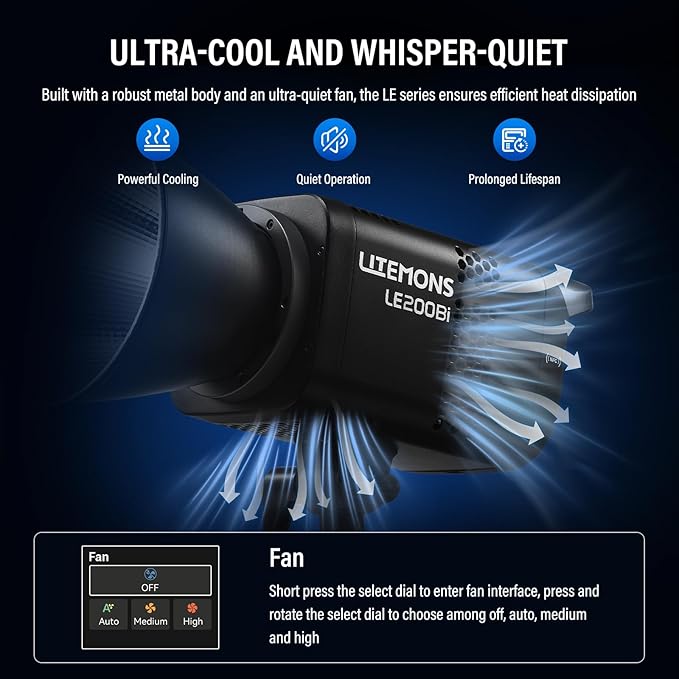 Godox Litemons LE200Bi 220W Bi Color COB LED Video Light, Professional Bowens Mount Continuous Photography Studio Lighting CRI/TLCI 98+ 57700 Lux@1m APP DMX Control Ultra Quiet for Video Recording
