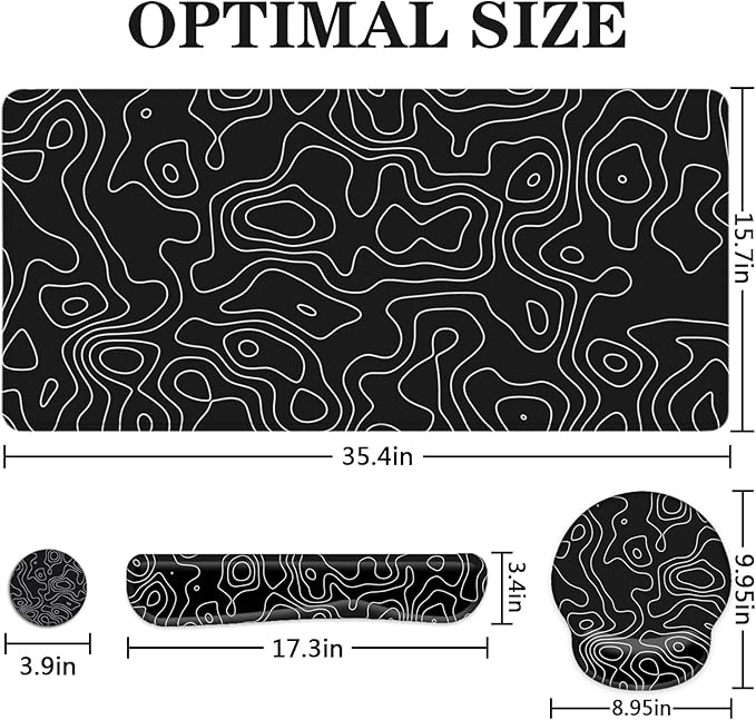 LATEEFAH Mouse Pad with Wrist Rest, Large Mouse Pad, Ergonomic Gaming Desk Pad Keyboard Wrist Rest Set, 4-in-1 Desk Mat Keyboard Mat for Home, Office