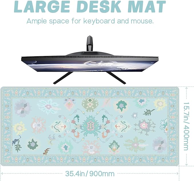 Baziabbo Blue Desk Mat,XXL Extended Big Mouse Pad,Gaming Mousepad with Stitched Edge,Non-Slip Rubber Base Keyboard Desk Pad for Home Office Study Game