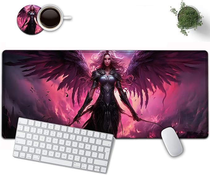 Large Mouse Pad, 31.5 x 11.8in Extended Gaming Mouse Pad with Stitched Edges, XXL Mousepad Protector Non Slip Rubber Base for Office and Home Writing Mat, Anime Warrior Women Pattern Black Desk Mat