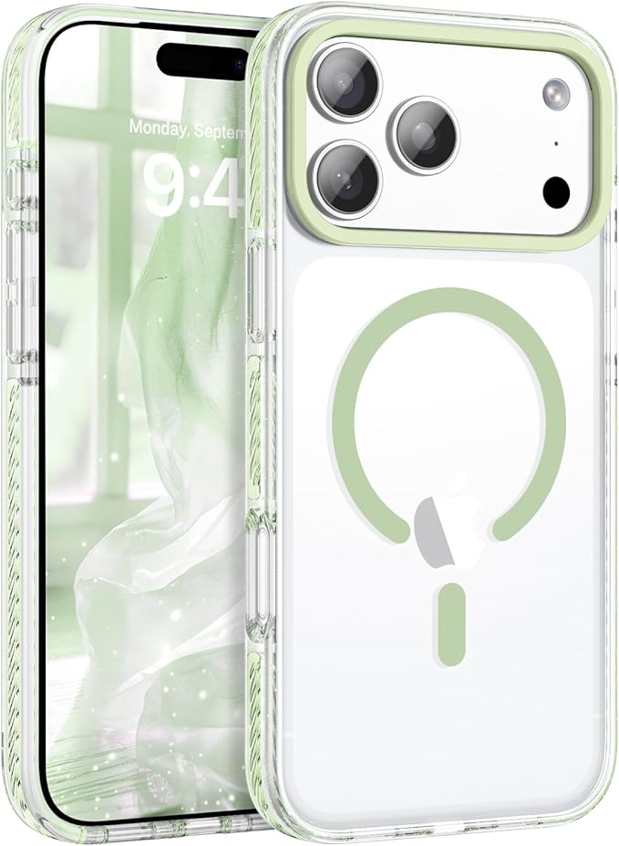 BENTOBEN Magnetic for iPhone 17 Pro Max Case 6.9", Compatible with Magsafe Shockproof Protective Bumper Cute Transparent Slim Anti-Yellowing Phone Case for iPhone 17 ProMax Cover, Clear Light Green