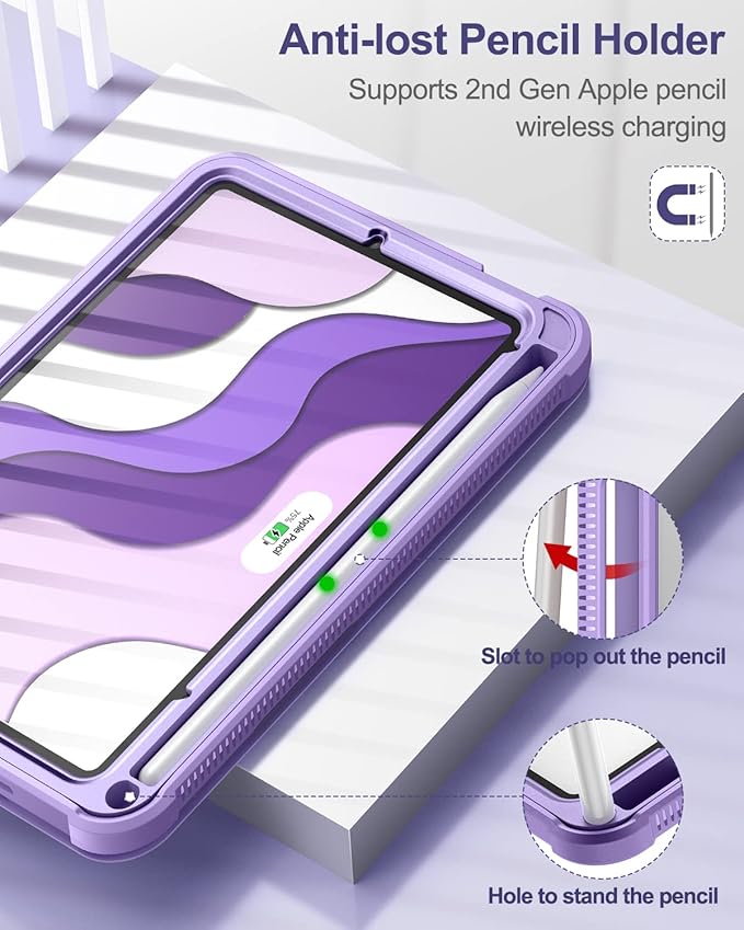 Case for iPad mini 7 (A17 Pro) 2024 & iPad mini 6 2021 Case, [Built-in Screen Protector][Auto Sleep/Wake][Pencil Holder] iPad mini 6th Generation 8.3-inch Soft Leather Flip Cover with Stand Purple