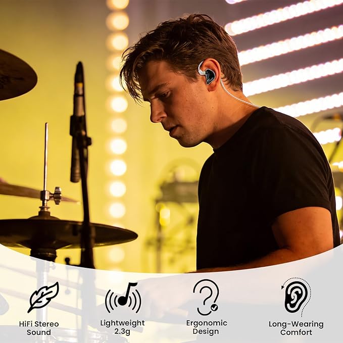 BASN in Ear Monitor Headphones, Triple Driver IEM Earphones with Powerful Bass, Noise Isolation HiFi Stereo Wired Earbuds for Musicians Singers Drummers (Black)