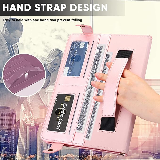 Handbag Case for iPad (A16) 11" 2025 & iPad 10th Gen 10.9", Techcircle Folio Stand PU Leather Crossbody Cover with Pencil Holder+Card Slots Wallet Case w/Shoulder Strap+Hand Strap, Rose Gold