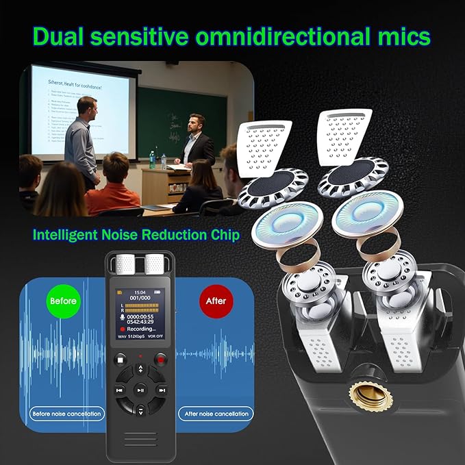64GB Digital Voice Activated Recorder for Lectures&Meetings,Phone Connected via OTG,4640 Hours Audio Recorder with Tripod Stand,Recording Device with Playback,MP3 Player,Password,Variable Speed