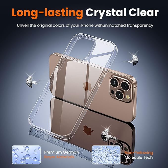 toushion 3 in 1 for iPhone 16 Pro Case Clear,[Yellowing-Resistant Acrylic Back] Screen Protector *1 & Camera Lens Protector*1, Shockproof for iPhone 16 Pro Phone Case 6.3 inch Clear