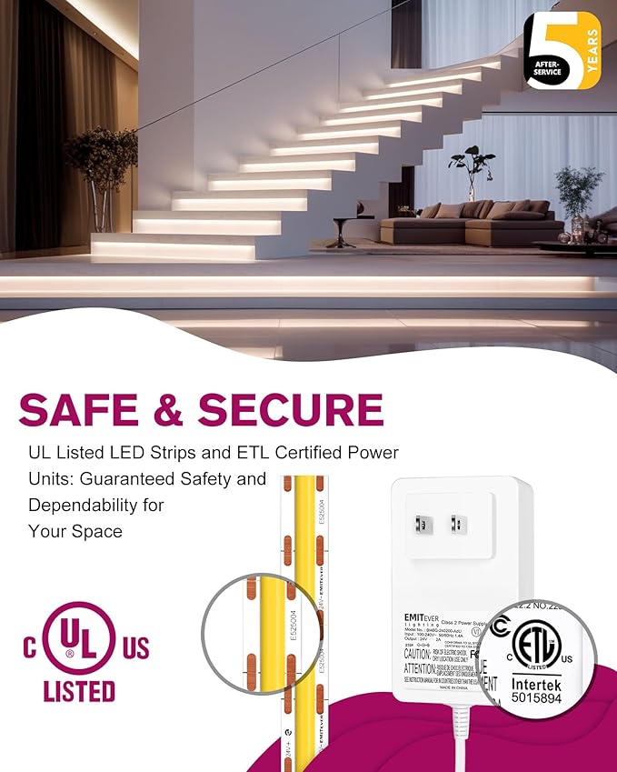 EMITEVER COB LED Strip Lights Kit 4000K, Neutral White 16.4ft Dimmable Tape Light with Remote & 24V Power Supply, CRI90+,High Density 2400LEDs, 300+LM/FT, Suitable for Bedroom Kitchen Cabinet Lighting