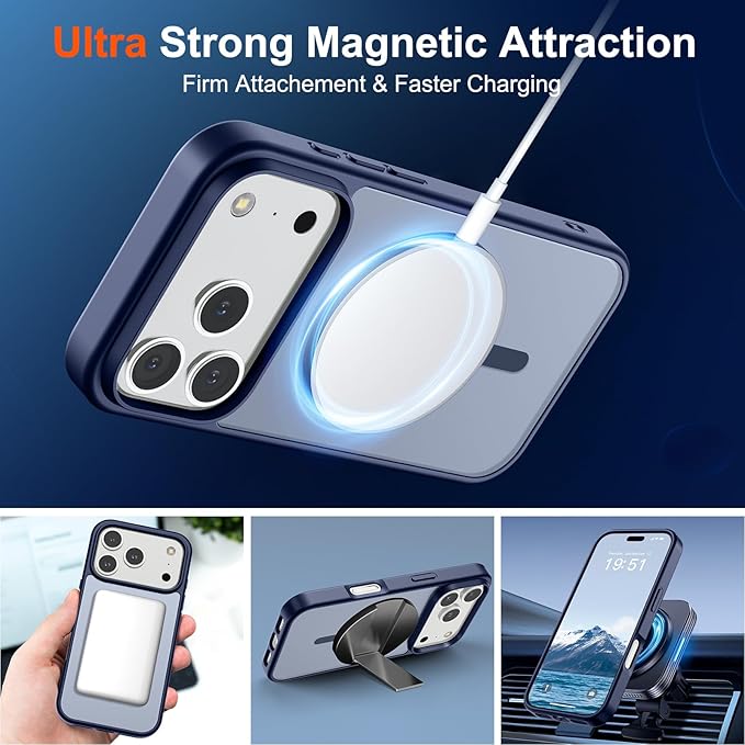 SUPFINE Magnetic for iPhone 17 Pro Max Case (Compatible with MagSafe)(Military Grade Drop Protection) Translucent Matte Shockproof with Anti-Fingerprint Phone Cover 2025,Navy Blue