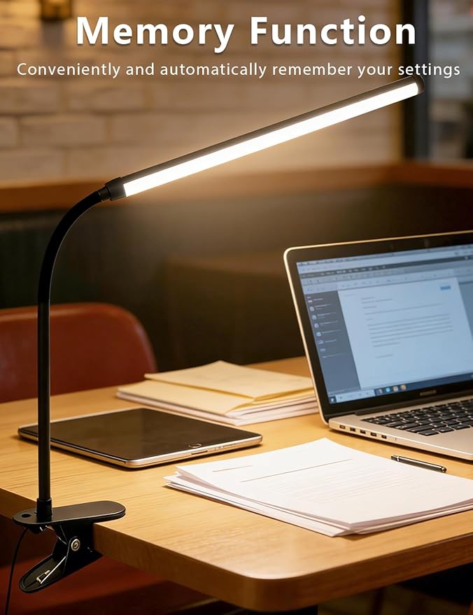 2 Pack LED Clip On Reading Light,Desk Lamp with Clamp,Clip On Table Light Bar,Curved Monitor Light Bar for Home Office,Bedside Bedroom Lamp,Dormitory Study Light,Workbench Task Lighting