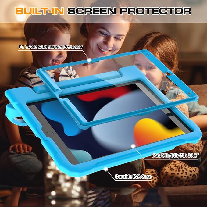 Kids Case for iPad 9th/8th/7th Generation 10.2 Inch 2021/2020/2019, Case for iPad Air 3rd Gen/Pro 10.5 Inch, Durable Shockproof Cover with Screen Protector for iPad 10.2 & 10.5, Blue