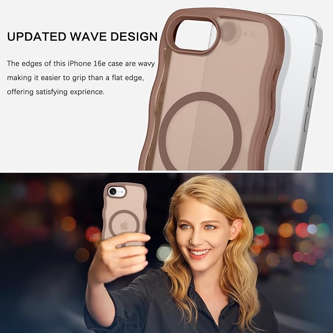 BENTOBEN Magnetic for iPhone 17e Case,Cute Wavy Frame [Compatible with MagSafe] Translucent Matte Anti-Slip Bumper Women Girls Boys Men Shockproof Drop Protective Cover for iPhone 17e,Desert Titanium
