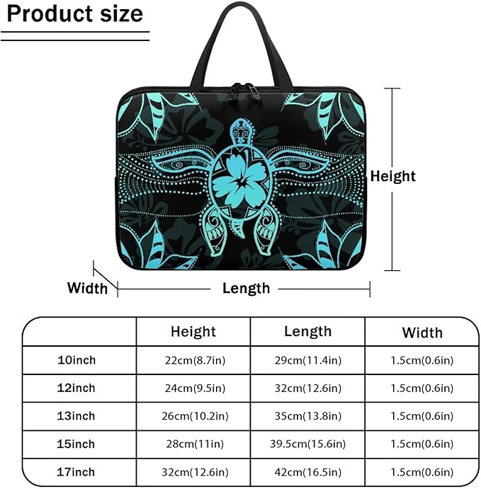 Polynesian Tribal Laptop Sleeve Case 17 Inch Laptop Cover Protective Case Portable Computer Carrying Bag Compatible with 10-17 Inch Shockproof Padded Laptop Case, Black & Green
