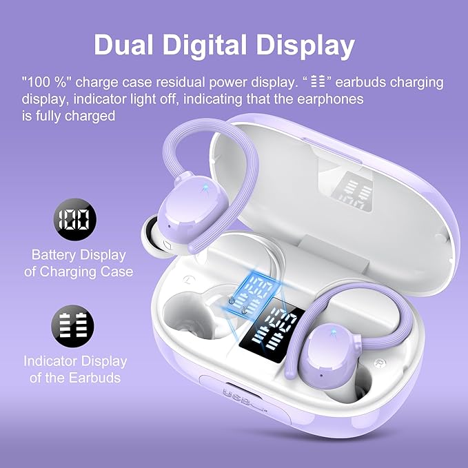 hadbleng Wireless Bluetooth Earbuds Sport 128H Playtime New Bluetooth 5.3 Headphones with LED Display Powerful Bass Over Ear Earphones with Earhooks IP7 Waterproof for Gym/Running/Workout