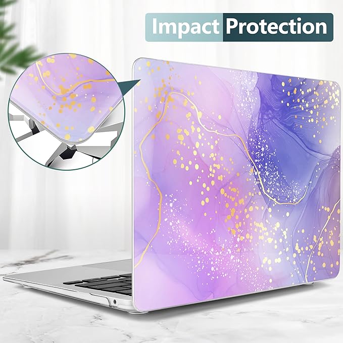 TWOLSKOO for MacBook Air 13.3 inch Case 2021 2020 2019 2018 Release M1 A2337 A2179 A1932 with Touch ID, Plastic Hard Shell Case & Keyboard Cover & Type C Adapter, Lavender Liquid Marble