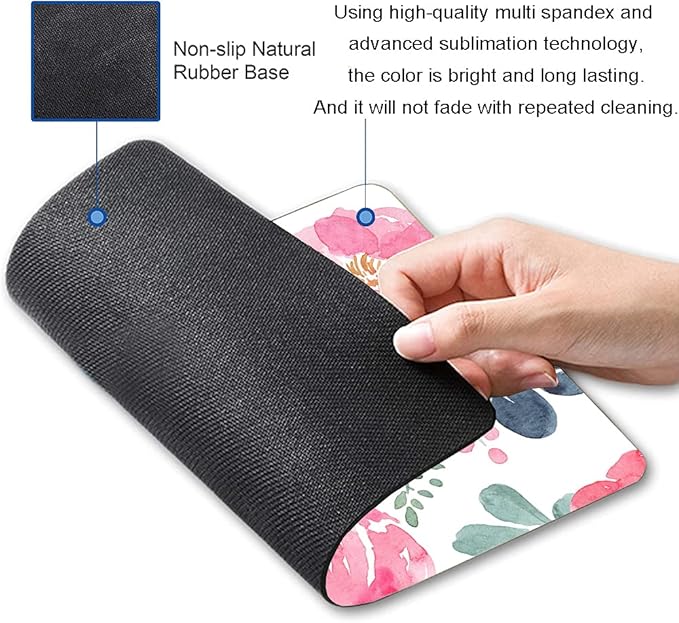 Mouse Pad, Premium-Textured Mouse Mat, Non-Slip Rubber Base Mousepad for Laptop, Computer & PC,9.5×7.9 in,Pink Green Flower