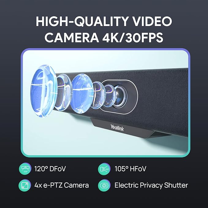 Yealink Video Conference Camera, 4K Webcam, 120 AI Auto Framing, 8 Microphone Arrays & Speaker Tracking, AI Noise Cancellation Teams Certified, Meetingbar A10 All-in-One Conference Room System