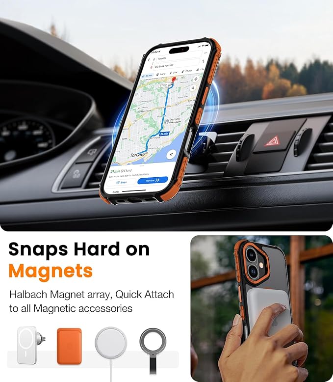 DEERLAMN Strong Magnetic Case for iPhone 17 6.3-Inch,[Compatible with Magsafe][Military Grade Drop Protection] Translucent Matte Shockproof Protective Phone Cover-Frosted Orange