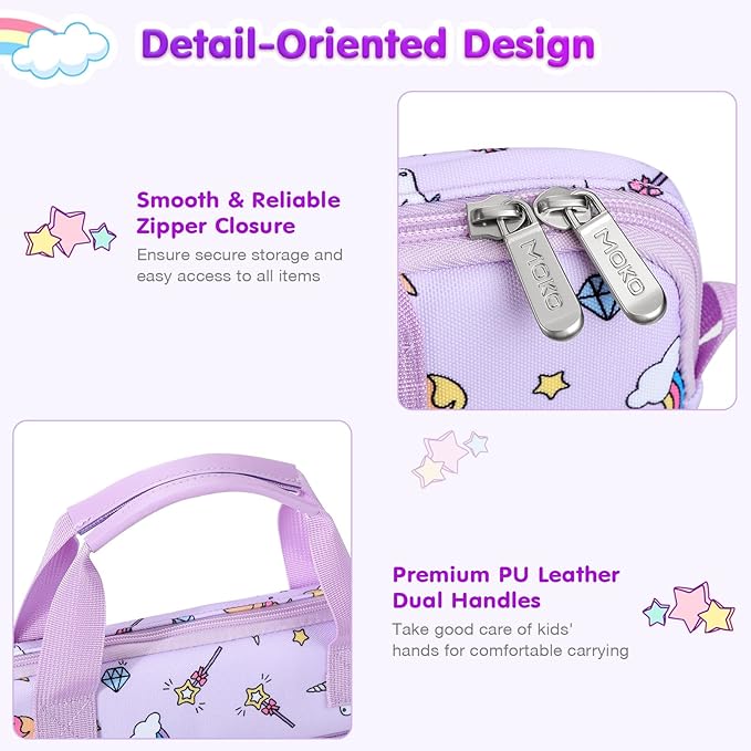 MoKo 10-12.5 Inch Kids Tablet Sleeve Carrying Case for Fire HD 10 13th/11th Gen, Fire HD 8/7 Kids 2022, Tablet Bag with Shoulder Strap for 10/10.1 Inch Android 12/13, Rainbow & Unicorn (Lilac)