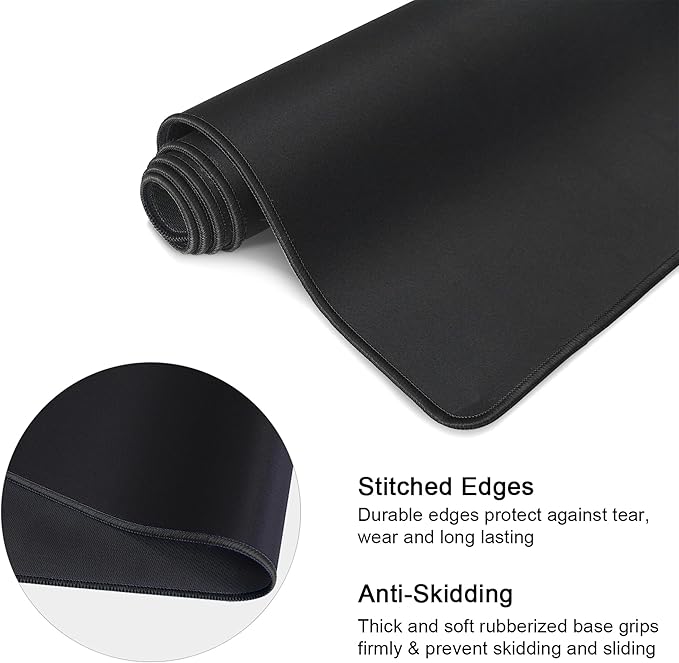 Extra Large Gaming Mouse Pad – 35.4"x15.7" XL Desk Mat with Stitched Edges, Non-Slip Rubber Base, Smooth Surface for Keyboard and Mouse - Office & Gaming Desk Pad - Black