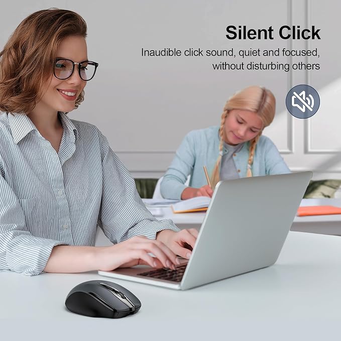 TECKNET Wireless Mouse Rechargeable, 2.4G USB-A Silent Mouse, Quiet Click, 6 Adjustable 4800 DPI, Cordless Computer Mouse, Ergonomic Mouse for Laptop, 6 Buttons Mouse for Chromebook, Ergo Grip
