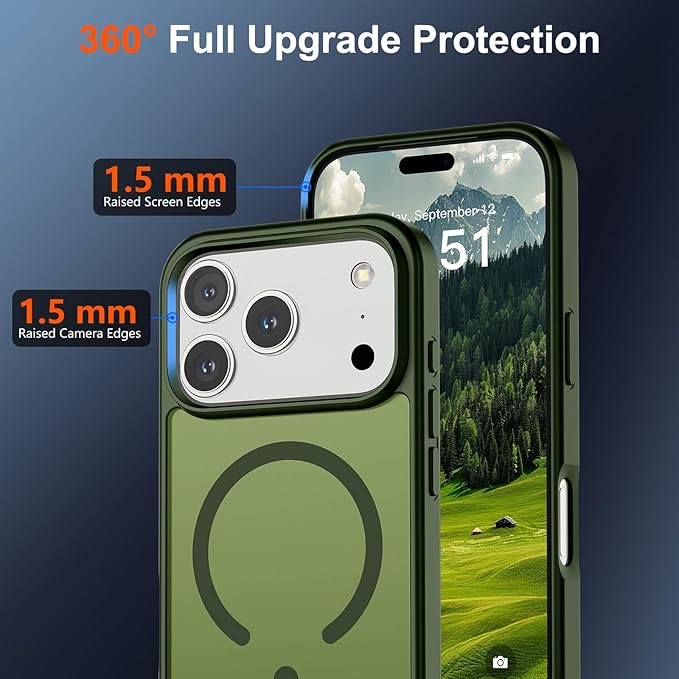 SUPFINE Magnetic for iPhone 17 Pro Case (Compatible with MagSafe)(Military Grade Drop Protection) Translucent Matte Shockproof with Anti-Fingerprint Phone Cover,Cangling Green