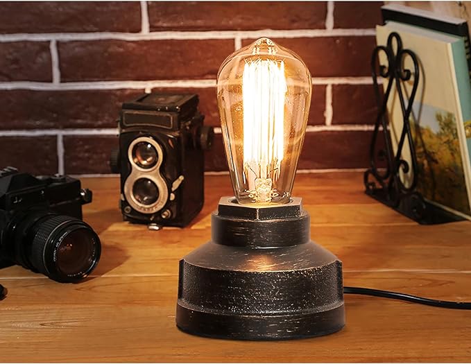 Small Touch Control Table Lamp Base, Industrial Touch Light Vintage Edison Bulb Base, Dimmable Bedside Nightstand Accent Light for Living Room Bedroom, Antique Steampunk Style
