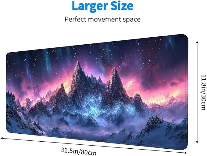 Mountain Desk Mat Northern Light Snow Mousepad XL Large Gaming Mouse Pad Laptop Keyboard Mat Desk Pad Desktop Accessories for Work & Study 31.5x11.8 Inch